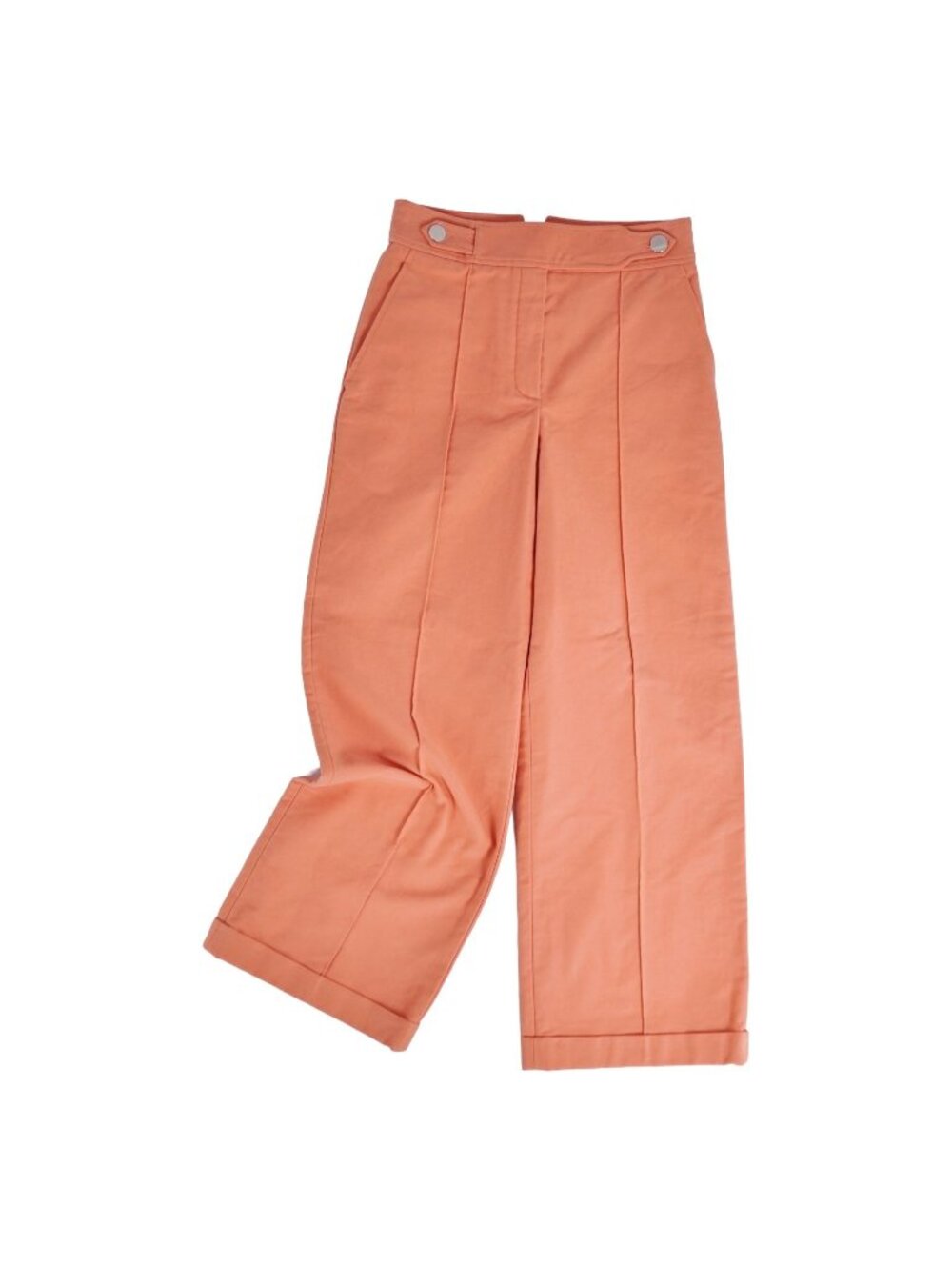 Hermes Pants Long Wide Sellier Buttons Cotton Pink 34